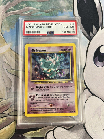 PSA Graded 8 Misdreavus, 2001 Pokémon Card Game, Neo Revelation Holo Rare