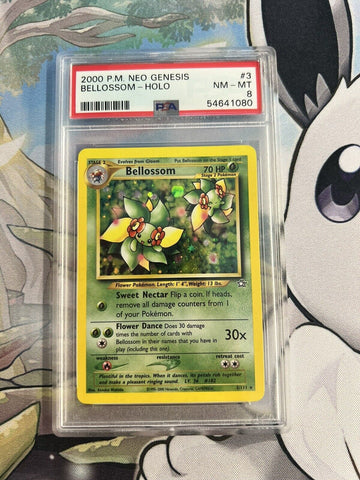 PSA Graded 8 Bellossom, 2000 Pokémon Card Game, Neo Genesis Holo Rare