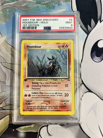 PSA Graded 9 Houndour 1st Ed, 2001 Pokémon Card Game, Neo Discovery Holo Rare