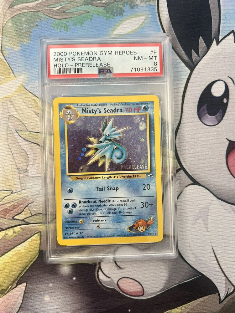 PSA Graded 8 Misty's Seadra, 2000 Pokémon Card Game Gym Heroes, HOLO- Prerelease