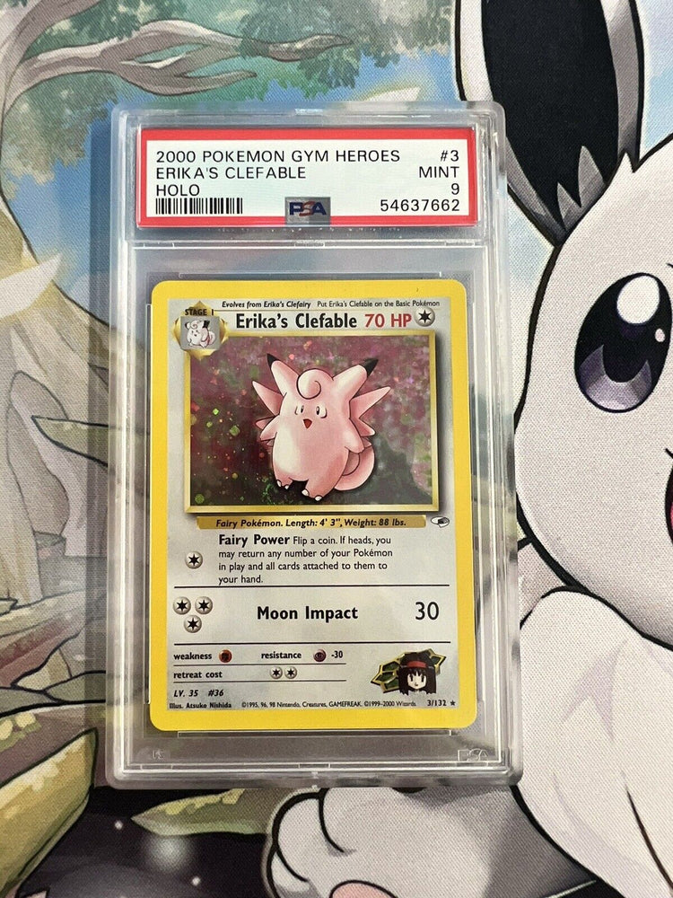 PSA Graded 9 Erika's Clefable, 2000 Pokémon Card Game, Gym Heroes, Holo Rare